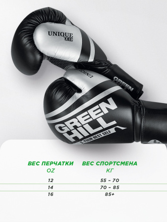 BGU-2308 Боксерские перчатки UNIQUE черно-серебристые(6)