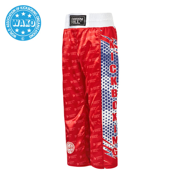 KBT-3628w Брюки для кикбоксинга WAKO красные(4)
